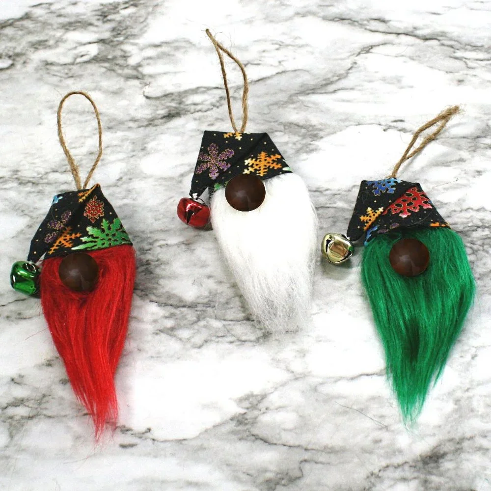 HAND CRAFTED Gnome Christmas Ornaments Set of 3 - Colorful Snowflakes